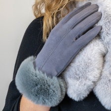 Dove Grey Faux Suede, Faux Fur Trimmed Gloves by Peace of Mind